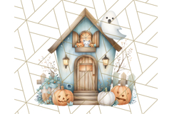 Watercolor Halloween Cottage Clipart, Ghosts &amp; Pumpkins Png Product Image 4