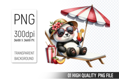 Summer Panda Clipart PNG | Summer Watercolor Animals Clipart Product Image 1