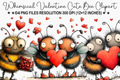 Whimsical Valentine Cute Bee Clipart Product Image 1