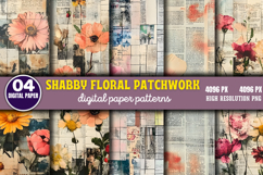 Shabby Floral Patchwork Collage Paper Bundle PNG Product Image 5