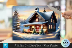 Cozy Winter Cabin Farmhouse Cutting Board PNG Design Product Image 1