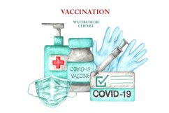Vaccination Covid watercolor clipart. Health, medicine. Product Image 4