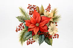 Vintage Floral Christmas Clipart PNG Product Image 4