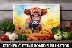 Highland Cow With Sunflowers Cutting Board Product Image 1