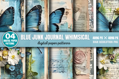 Blue Junk Journal Whimsical Patterns Background PNG Product Image 5