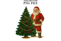 Oil painted Santa and Tree png design for T-shirts Product Image 1