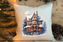 Watercolor Christmas Winter Houses Clipart Product Image 4