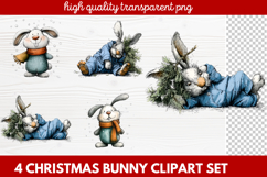 4 Christmas Bunny Clipart | Cute Holiday Bunny PNG Illus Product Image 1