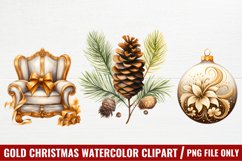 Gold Christmas Watercolor Clipart, Christmas Clipart Product Image 1