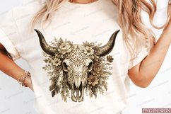 Boho Floral Longhorn Skull PNG Design | Western Cow Skull Product Image 4