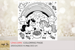 Magical Unicorn Coloring Page for Kids Printable PNG Product Image 1
