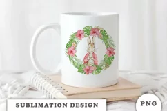 Rabbit and Tropical Floral wreath PNG Product Image 4