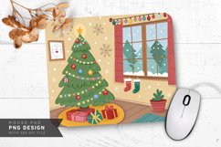 Cheerful Christmas Room with Snowy View Mouse Pad PNG Design Product Image 1
