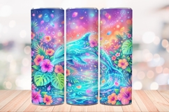 Neon Glowing Dolphin 20 OZ Skinny Tumbler Sublimation PNG. Product Image 4
