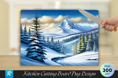 Snowy Mountain Pines Winter Cutting Board PNG Design Product Image 1