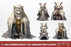 Watercolor Halloween Ghost Cat Sublimation Clipart Product Image 1