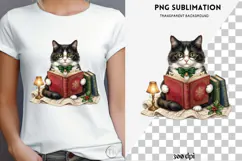 Christmas bookish cat png design for T-shirts Product Image 4
