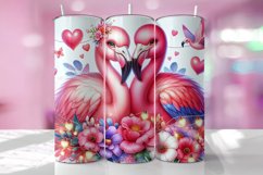 Valentine's Day Flamingo Tumbler Wrap Sublimation Design Product Image 1