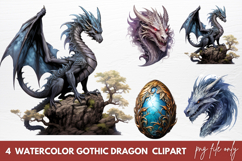 Watercolor Gothic Dragon Clipart Sublimation Product Image 1