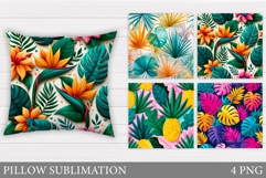 Tropical Flowers Pillow. Tropical Leaves Pillow Design Product Image 1