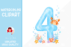 Ocean Number 4 Watercolor Clipart  Product Image 1