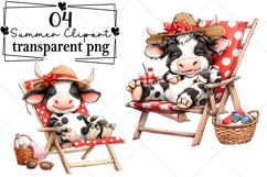 Whimsical Highland Cow Summer Clipart Watercolor PNG Product Image 1