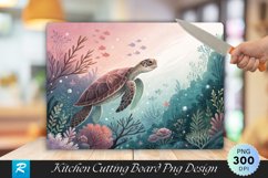 Turtle Gliding Through Vibrant Underwater Cutting Board PNG Product Image 1