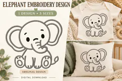 Cute Baby Elephant Embroidery Design Product Image 1