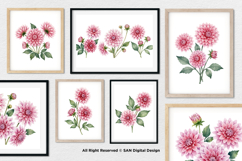 15 Bundle Watercolor Pink Dahlias Flower Soft Floral Decor Product Image 4