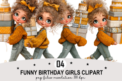 Funny Birthday Girls Clipart Watercolor PNG Product Image 1