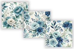Blues &amp; Greens Watercolor Floral Patterns, Shabby Chic Product Image 4