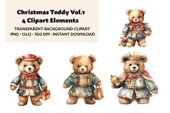 Watercolor Christmas Teddy Bear Clipart Vol.1 Product Image 1