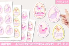 Cute Easter Eggs Sticker Sheets | Easter Chicken Bunny PNG Product Image 1