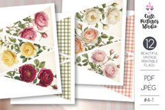 Printable template paper garland bunting with Vintage Roses Product Image 1