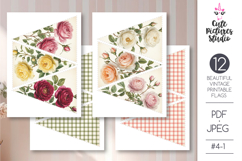 Printable template paper garland bunting with Vintage Roses Product Image 2