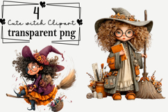 Halloween Cute witch Clipart Watercolor PNG Product Image 1
