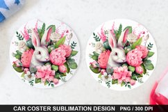 Bouquet And Easter Bunny Flowers -Coaster Sublimation Design Product Image 1