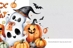 Trick or Treat, Halloween Lettering PNG, Ghost and Pumpkin Product Image 4