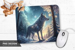 Spectral Wolf in Glowing Forest Mouse Pad PNG Design Product Image 1