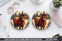 Highland cow Car Coaster Sublimation| Christmas Coaster PNG Product Image 1