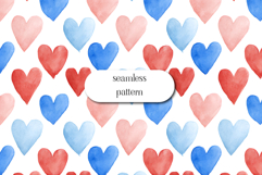 Watercolor Hearts Red Blue Seamless Romantic Pattern Product Image 1