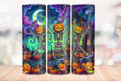 Dancing Skeletons 20 OZ Skinny Tumbler Wrap Sublimation PNG. Product Image 4