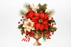 Vintage Floral Christmas Clipart PNG Product Image 4