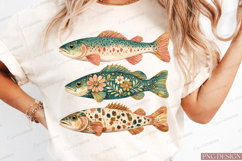 Vintage Fish Bundle PNG Design | Floral Trout Fishing Sublim Product Image 1
