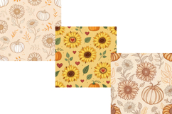 Sunflower &amp; Pumpkin Heart Seamless Pattern, Digital Paper Product Image 4