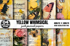 Yellow Whimsical Junk Journal Paper Bundle PNG Product Image 5