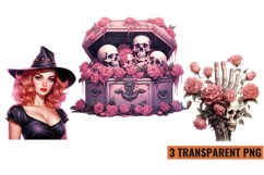 Pink Halloween Watercolor Clipart Sublimation ,PNG Product Image 1