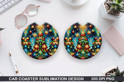 Tree Car Coaster Sublimation| Christmas Coaster PNG Design Product Image 1