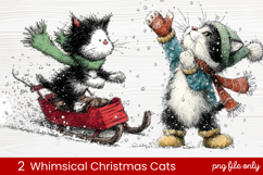 2 Whimsical Christmas Cats Clipart | Cute Holiday Cat PNG Product Image 1