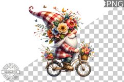 Floral Crown Gnome Rides A Bike Sublimation Clipart Design Product Image 1